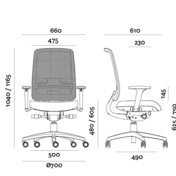 ergonomic medium-back office chair with adjustable arms and mesh back in black finish.