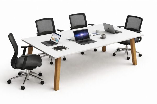 LEA meeting table with oak legs, white top