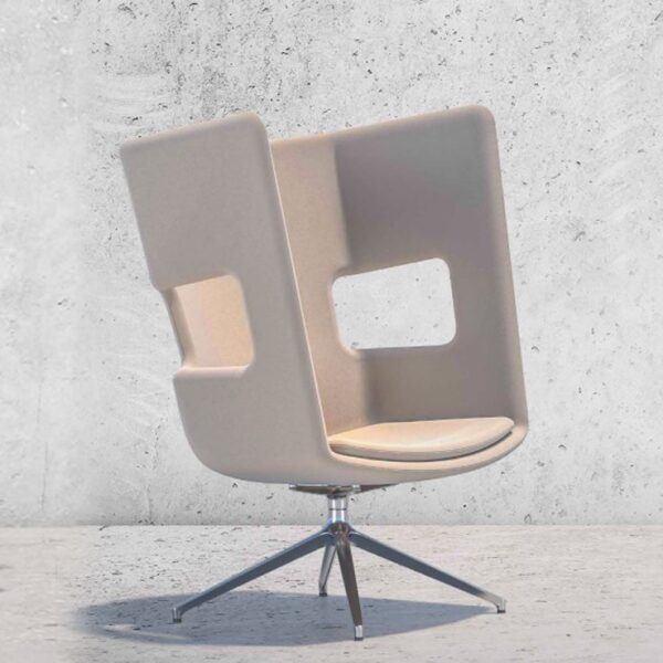 Poppea Plus beige modern swivel lounge chair with high back and metal star base