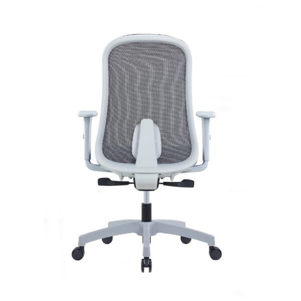 Milo mid back chair rear view showing breathable mesh and lumbar support structure