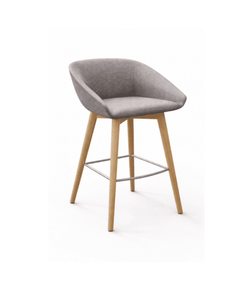BREK upholstered bar stool with wooden legs and ergonomic curved backrest