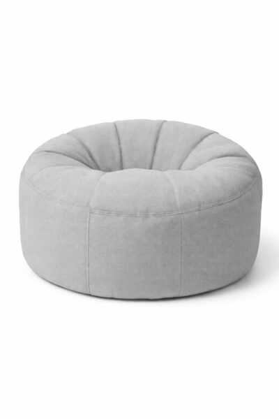 KING luxury upholstered pouf chair in light grey Ducron fabric with contemporary rounded design