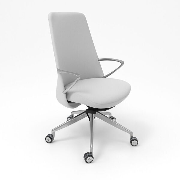 AURORA executive low back office chair with aluminium armrests and polished aluminium base front angle view