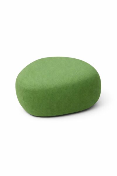 Pebble upholstered pouf ottoman in green Vescom fabric with organic contemporary shape