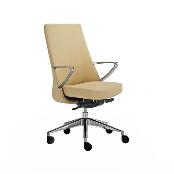 AURORA executive low back chair in beige upholstery with aluminium armrests and aluminium base