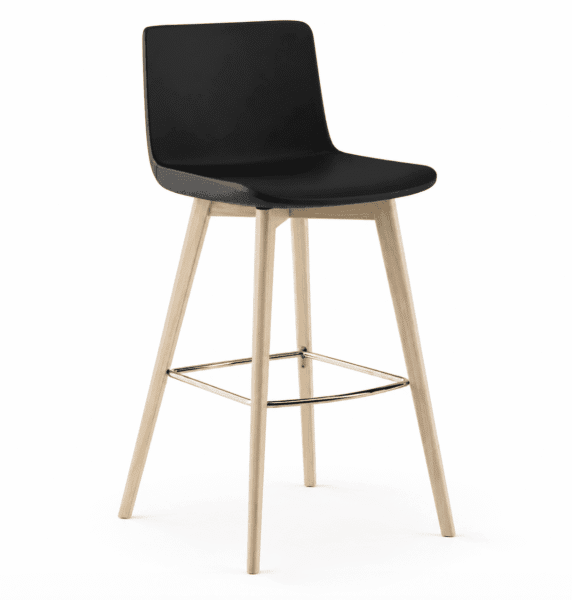 AMY wooden bar stool with black seat shell and natural wood legs