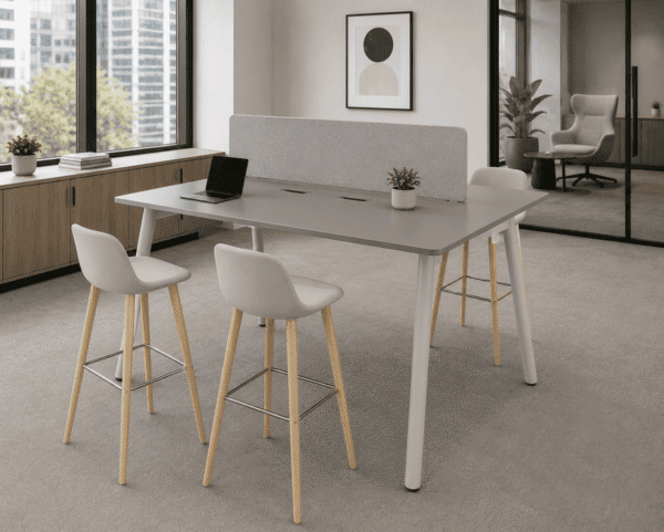 EMMA wooden bar stools used in a modern collaborative office workspace