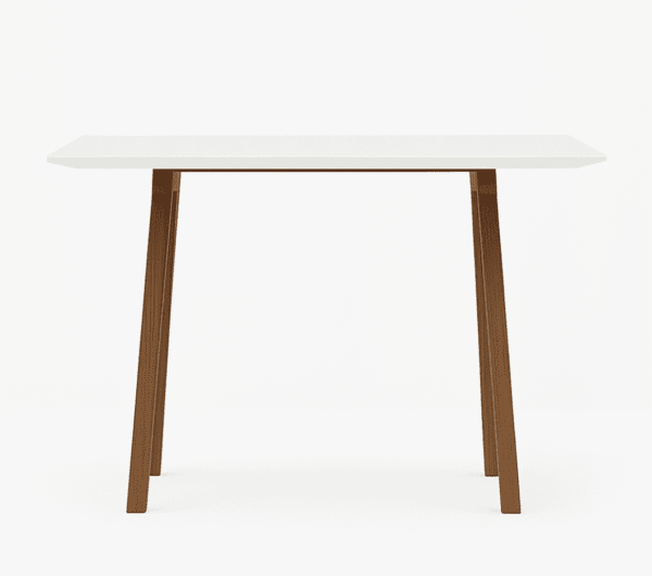DUNE high table featuring a white melamine surface supported by elegant wooden legs for contemporary workplaces.