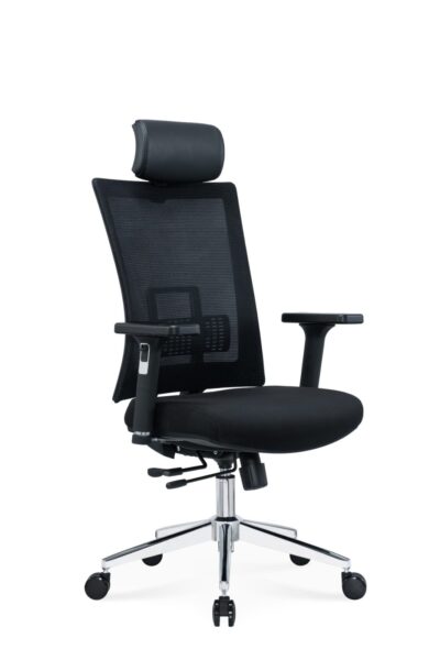 Black Naya executive office chair with moulded foam seat, mesh backrest, and 3D armrests.