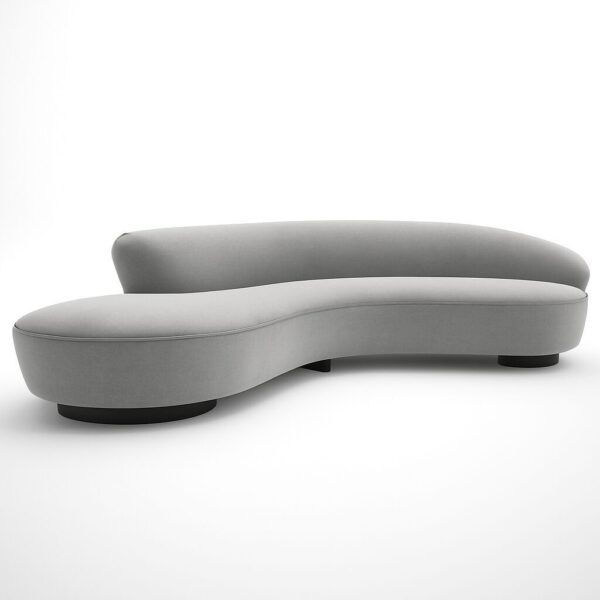 Pacific curved lounge sofa in light grey upholstery with sculptural organic design