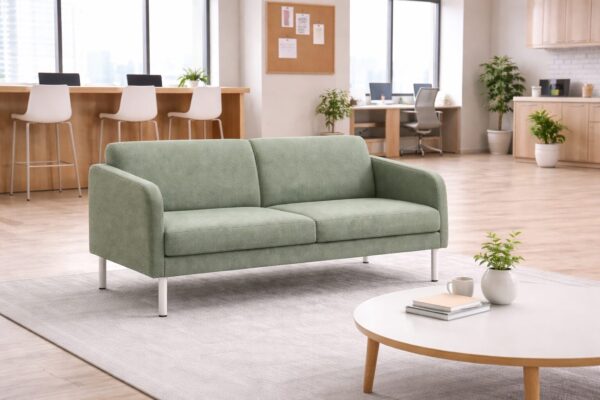 Modern sage green REEM reception sofa designed for waiting areas and collaborative spaces.