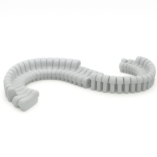 Spine modular lounge sofa with curved 14-seat configuration in premium light grey upholstery