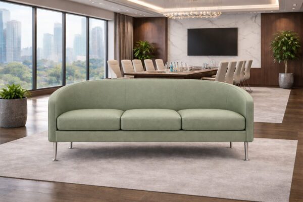 ZOOT 3 seater office sofa in sage green upholstery featuring a curved contemporary design.