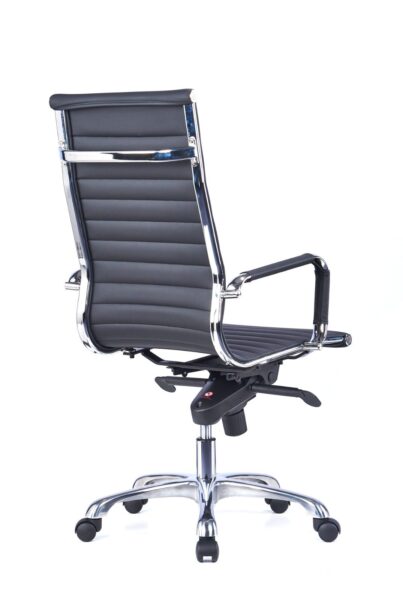 Rear angled view of Slim High Back Executive Office Chair highlighting polished aluminium frame construction and sophisticated executive design.