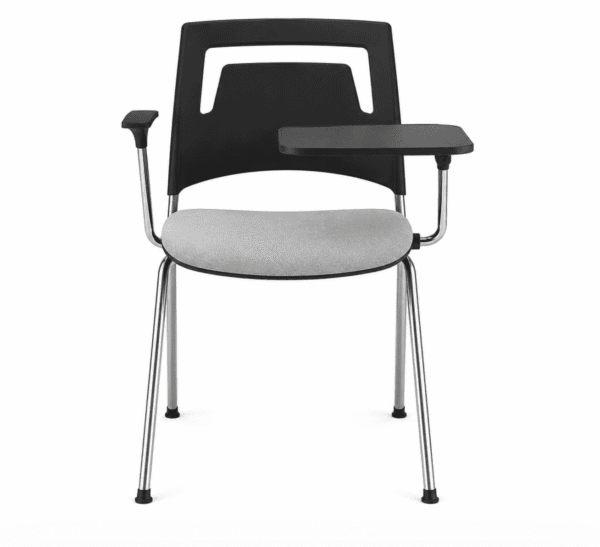 Front view of Fly WT classroom chair with polypropylene backrest and folding writing tablet