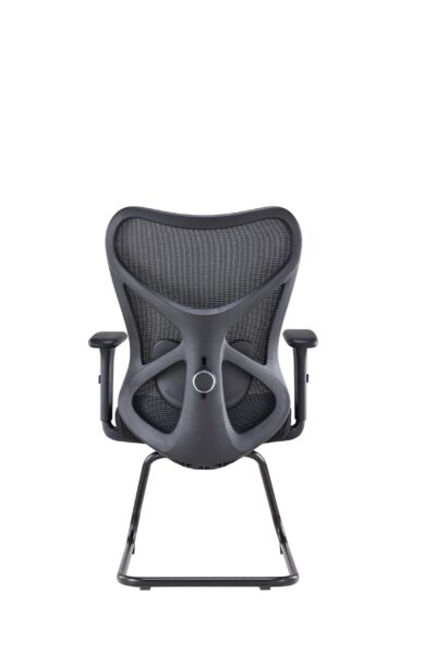 Rom mesh office visitor chair rear view with black PP frame
