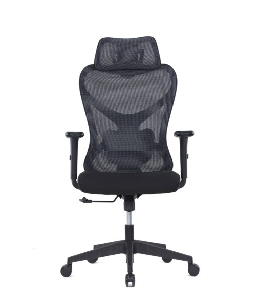 Rom high-back executive mesh chair front view with adjustable armrests