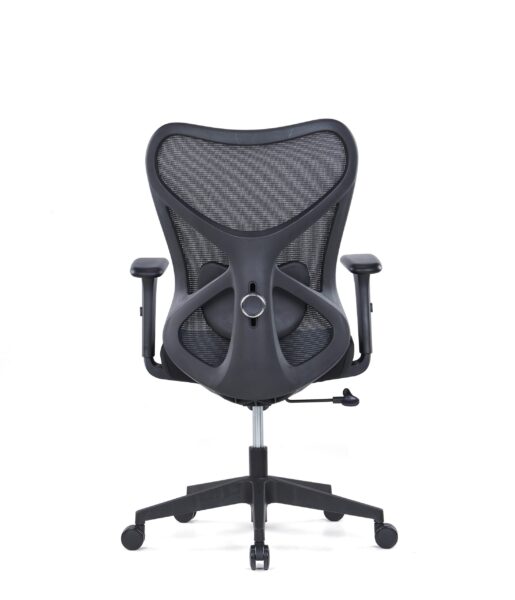 Rom mid-back office chair rear view showing lumbar support and plastic frame