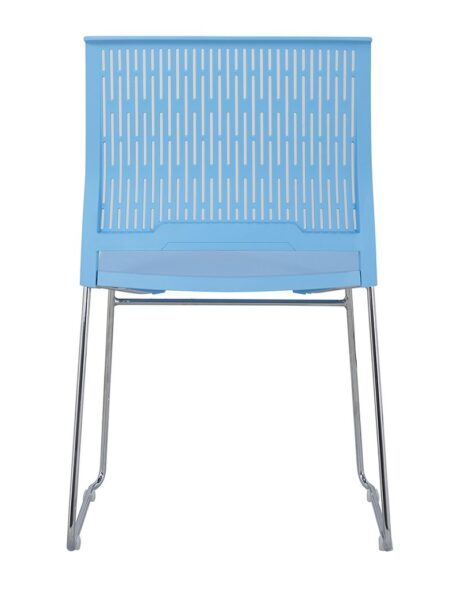 Rany stackable blue office pantry chair with linking components – rear view