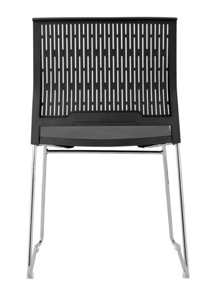 Rany stackable black office pantry chair with linking components – rear view
