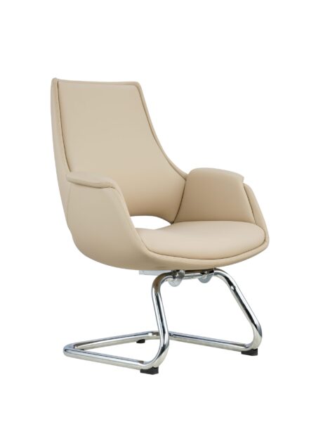 Atlas beige chrome cantilever meeting chair front angle