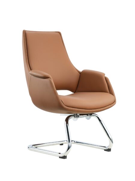 Atlas brown chrome cantilever meeting chair front angle