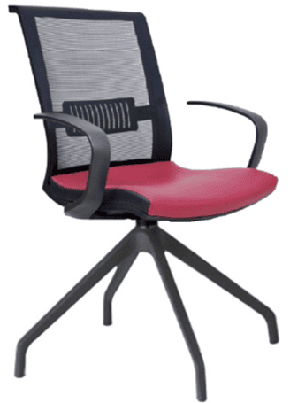 Q9E swivel mesh visitor chair with red upholstered seat and four-star nylon base