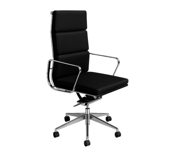 Oscar high-back cushioned executive chair in black upholstery with polished aluminium frame