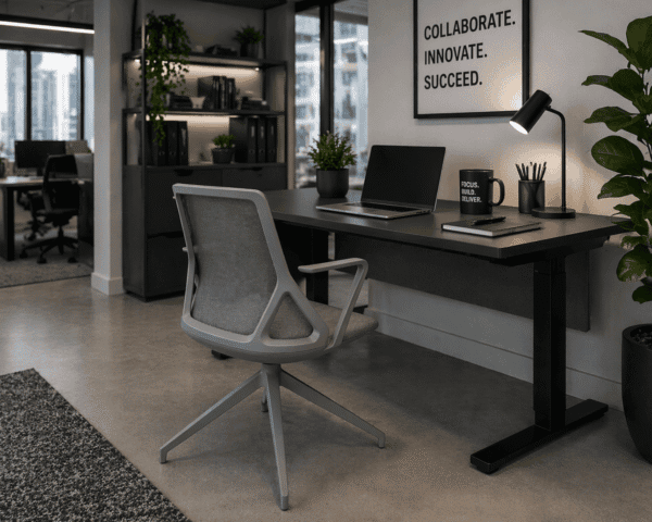Cicero grey mesh visitor chair in a modern office workspace