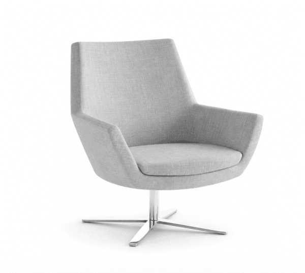 ELLEN grey upholstered lounge chair with polished four-star swivel base