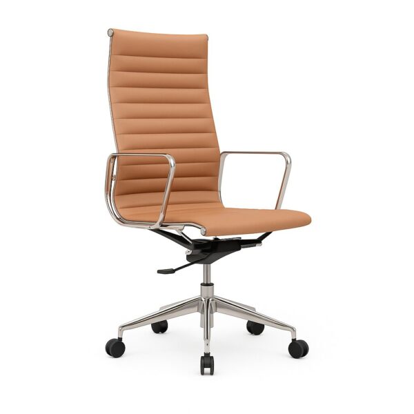 Oscar executive office chair in tan PVC with polished aluminium base