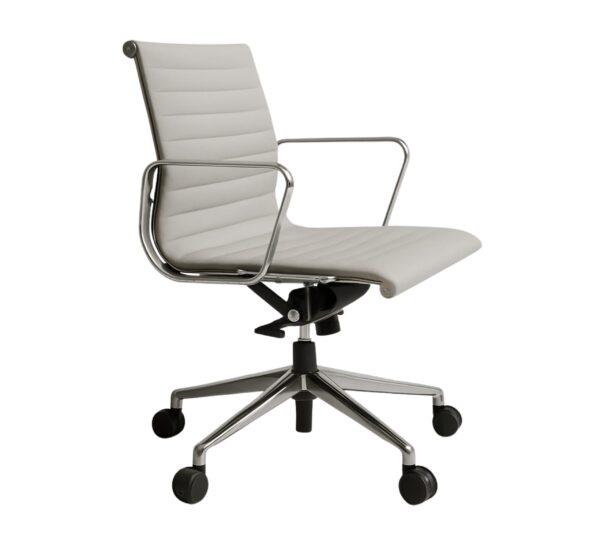 Oscar low-back PVC meeting chair with white upholstery and aluminium frame