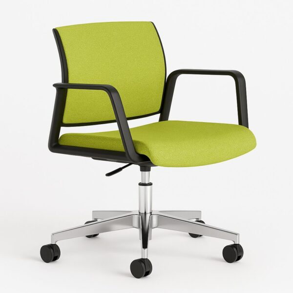 Kind staff office chair in green upholstery with fixed nylon armrests