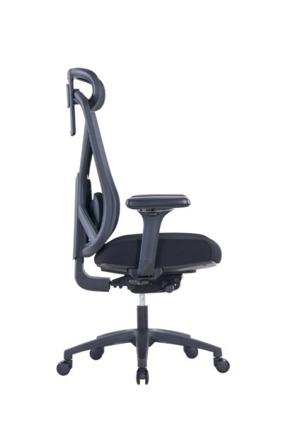 Carlos ergonomic chair side profile showing synchro tilt mechanism