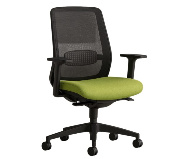 Tullio mid-back mesh office chair with green upholstered seat and nylon ba