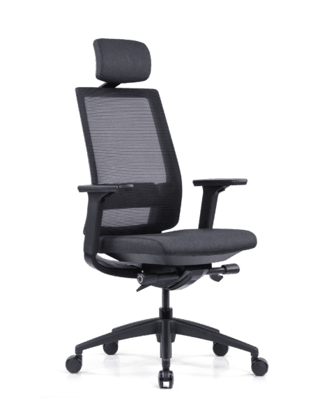 Vix executive mesh office chair angled view with 3D adjustable armrests
