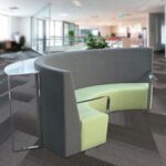 HILDA curved office seating with metal legs and fabric upholstery