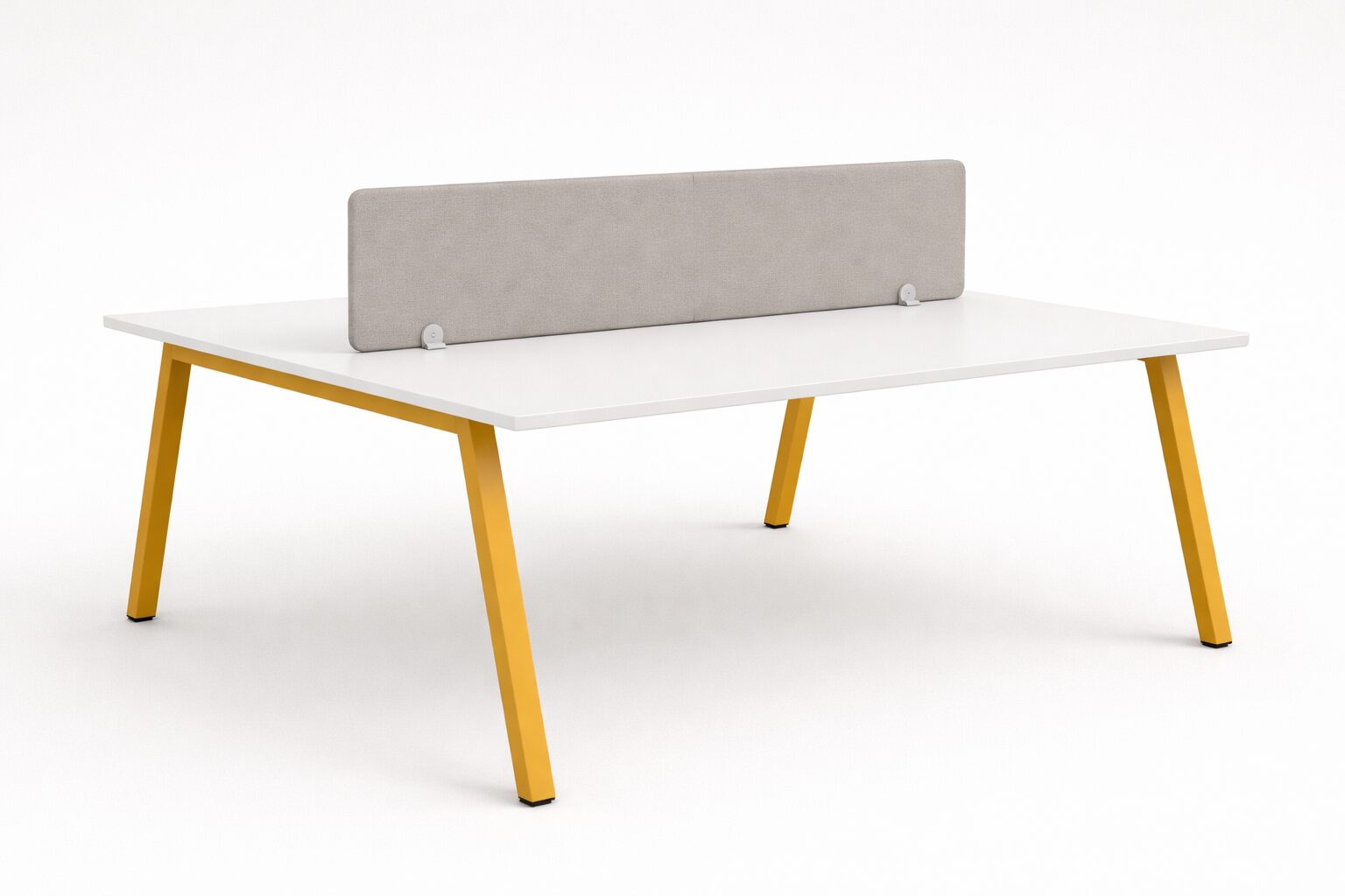 BeeWork 2 person face to face workstation with mustard steel legs and white melamine top