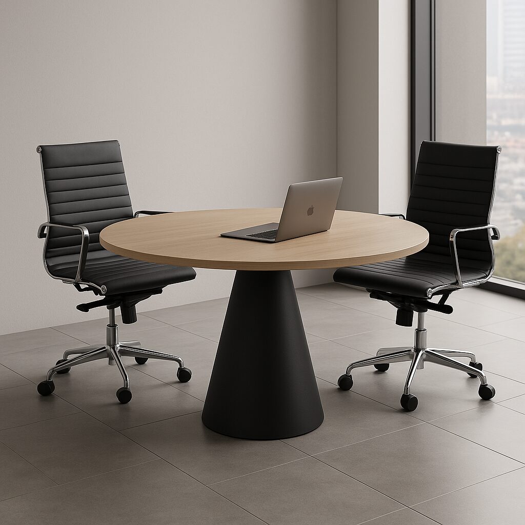 Round meeting tables for huddle and collaboration spaces