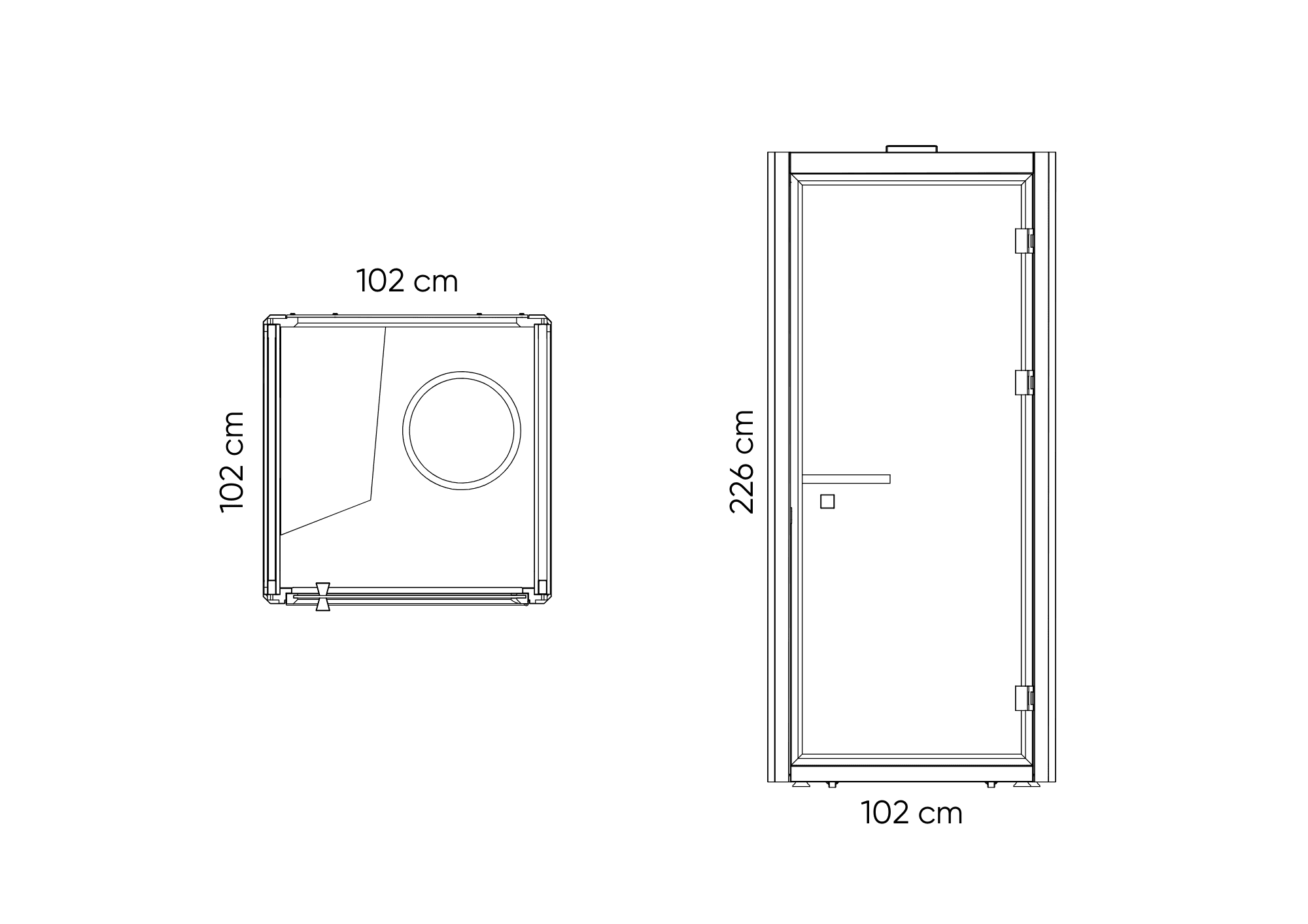 Busypod phone booth dimensions and power/data integration diagram