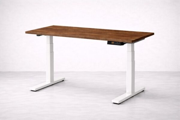sky lite height adjustable desk walnut white legs