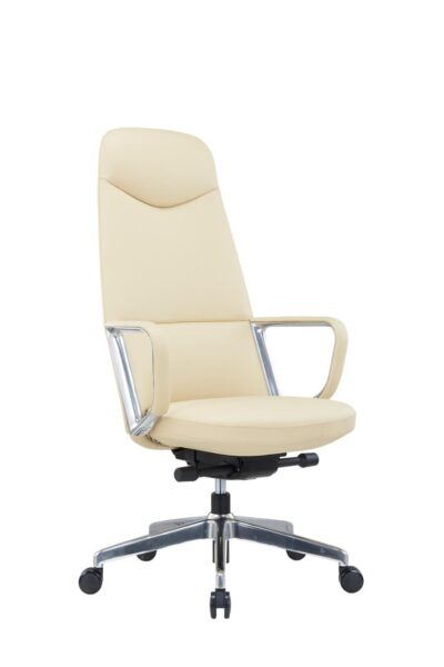 Senator high back office chair angled front view with beige finish and padded seat
