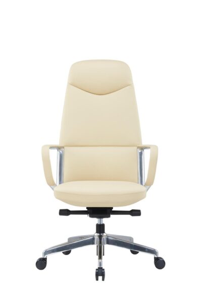 Senator executive chair front view with high backrest and chrome armrests