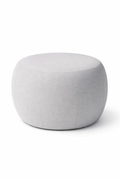 JORDAN round upholstered pouf ottoman in light grey fabric finish