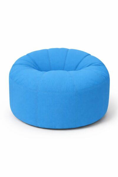 KING oversized pouf chair upholstered in blue Ducron fabric for lounge and reception spaces