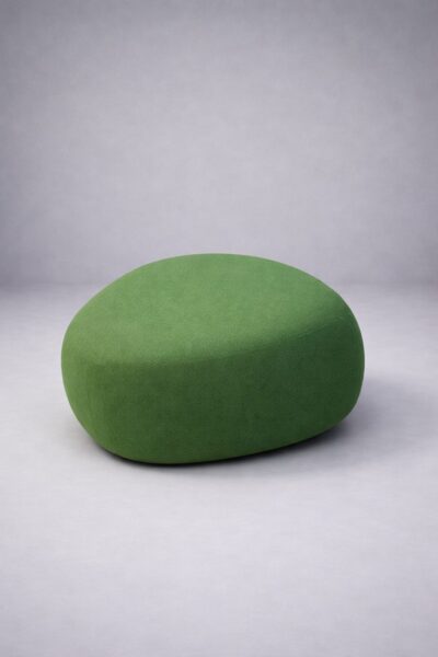 Pebble modern pouf ottoman featuring premium green upholstery for lounge and reception spaces