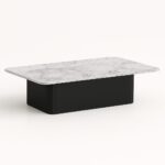 Aurra REC rectangular coffee table with white marble top and black rounded base