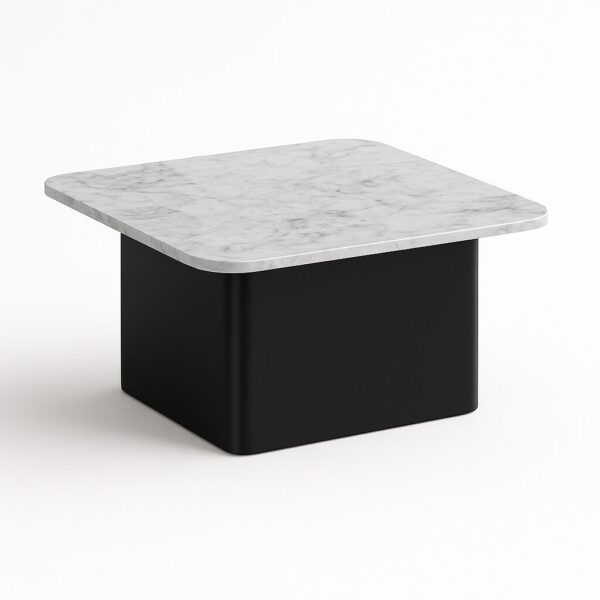 Aurra SQU square coffee table with white marble top and black contemporary base