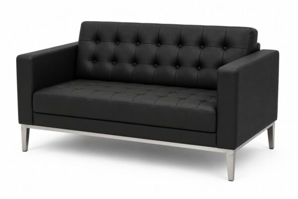 Angled front view of Monza two-seater office lounge sofa in premium leather finish.