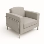 Venus single seater reception sofa with cream upholstery and elegant stainless steel frame detailing.